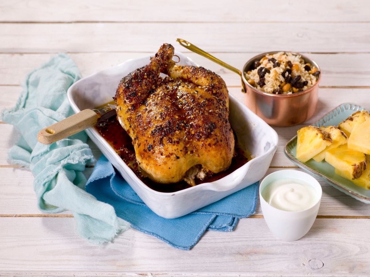 Helstekt piri piri-kylling med ris