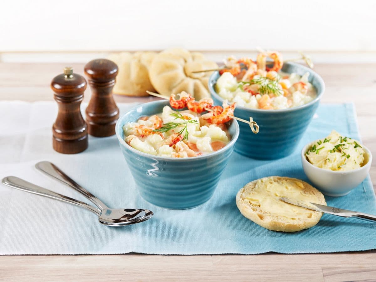 Grønnsaksuppe med krepsehaler