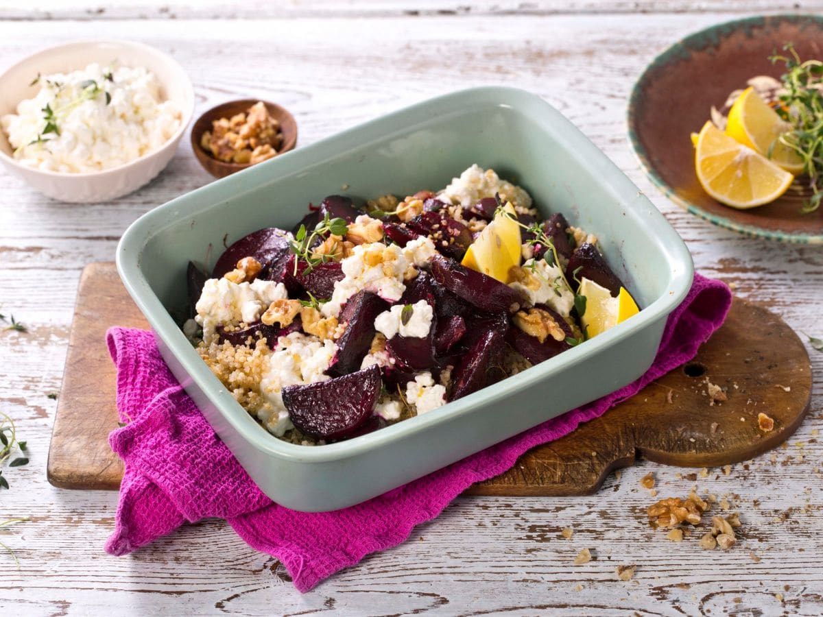 Ovnsbakte rødbeter med cottage cheese
