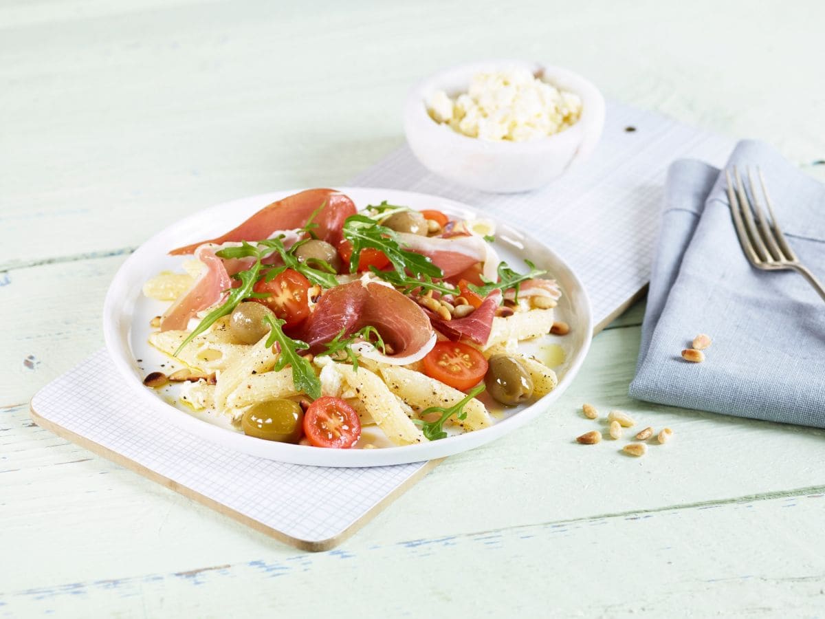 Pasta med spekeskinke og fetaost