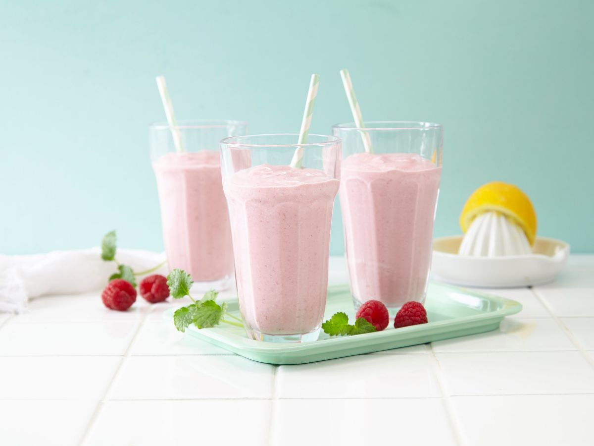 Smoothie med Cottage Cheese, bringebær og banan
