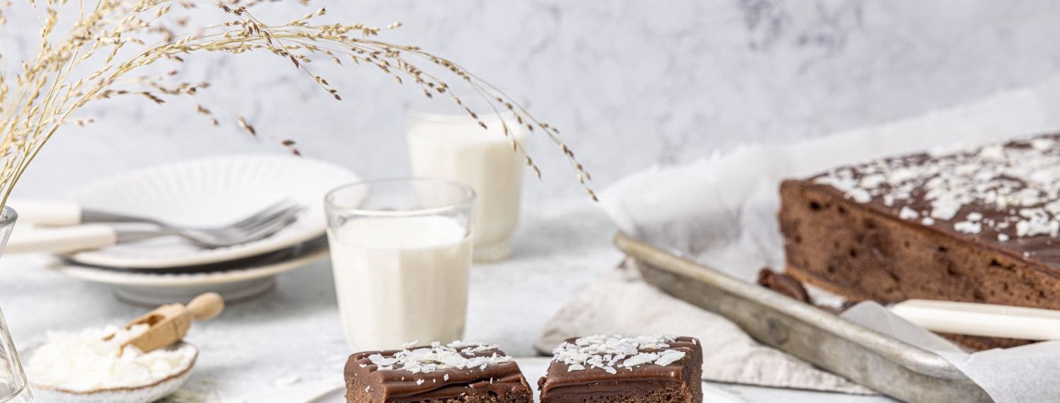 Sjokoladekake med sjokoladeglasur og kokos