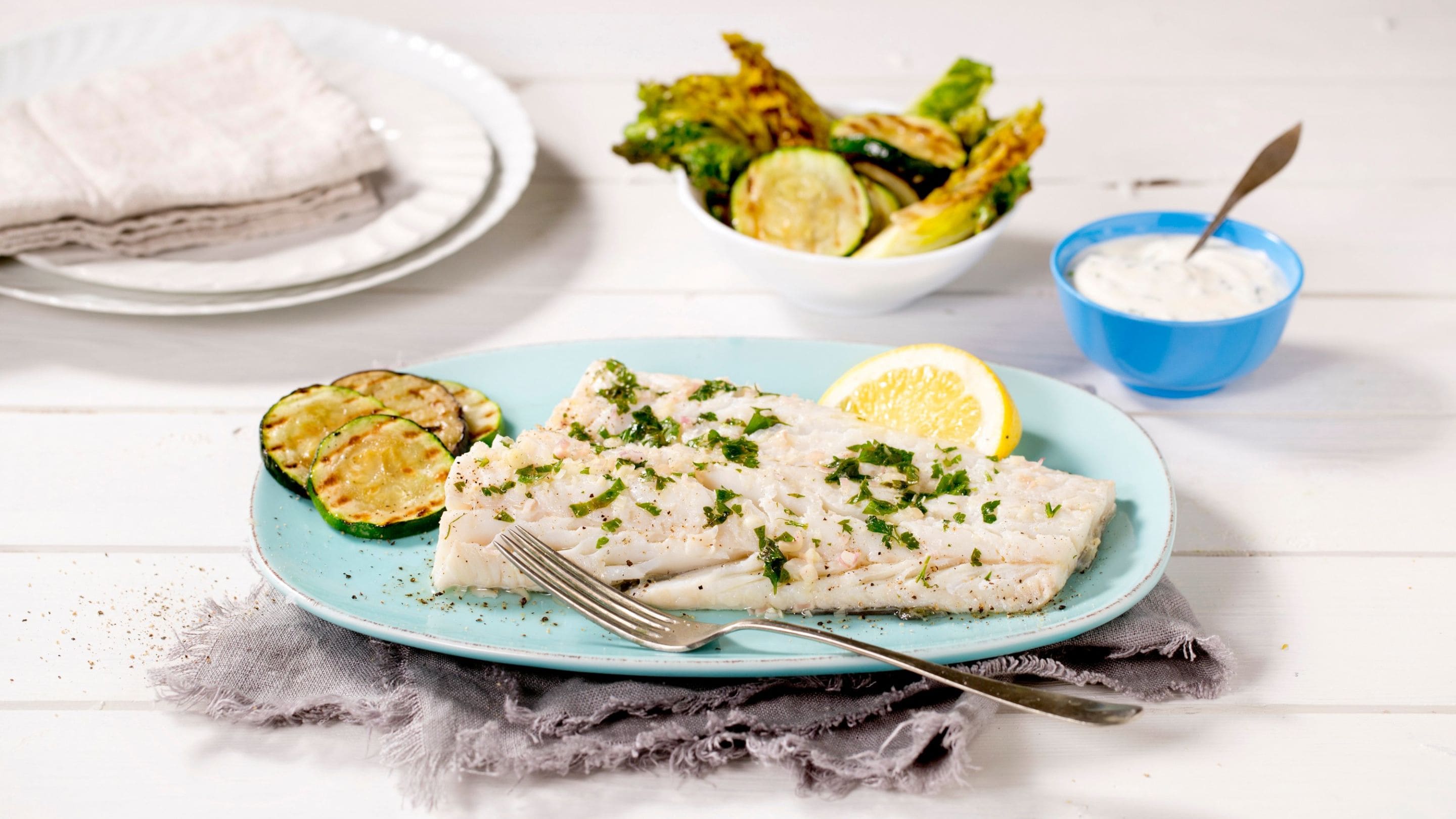 Grillet lettsaltet torsk med grillede grønnsaker
