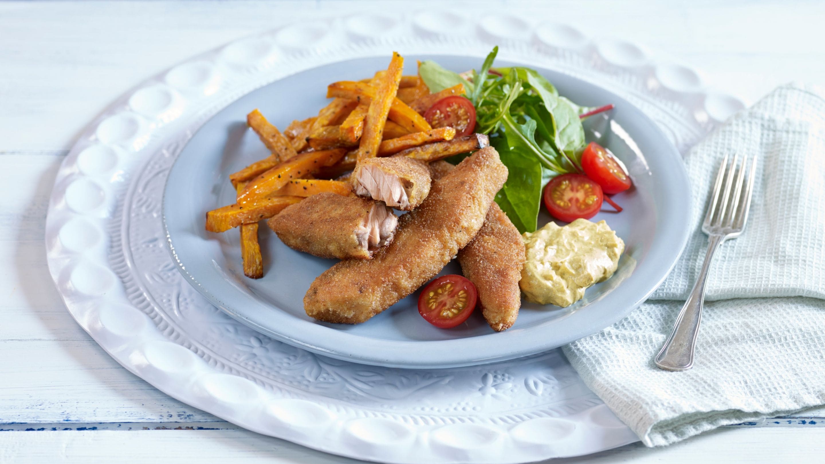 Fiskefingre med søtpotetstaver
