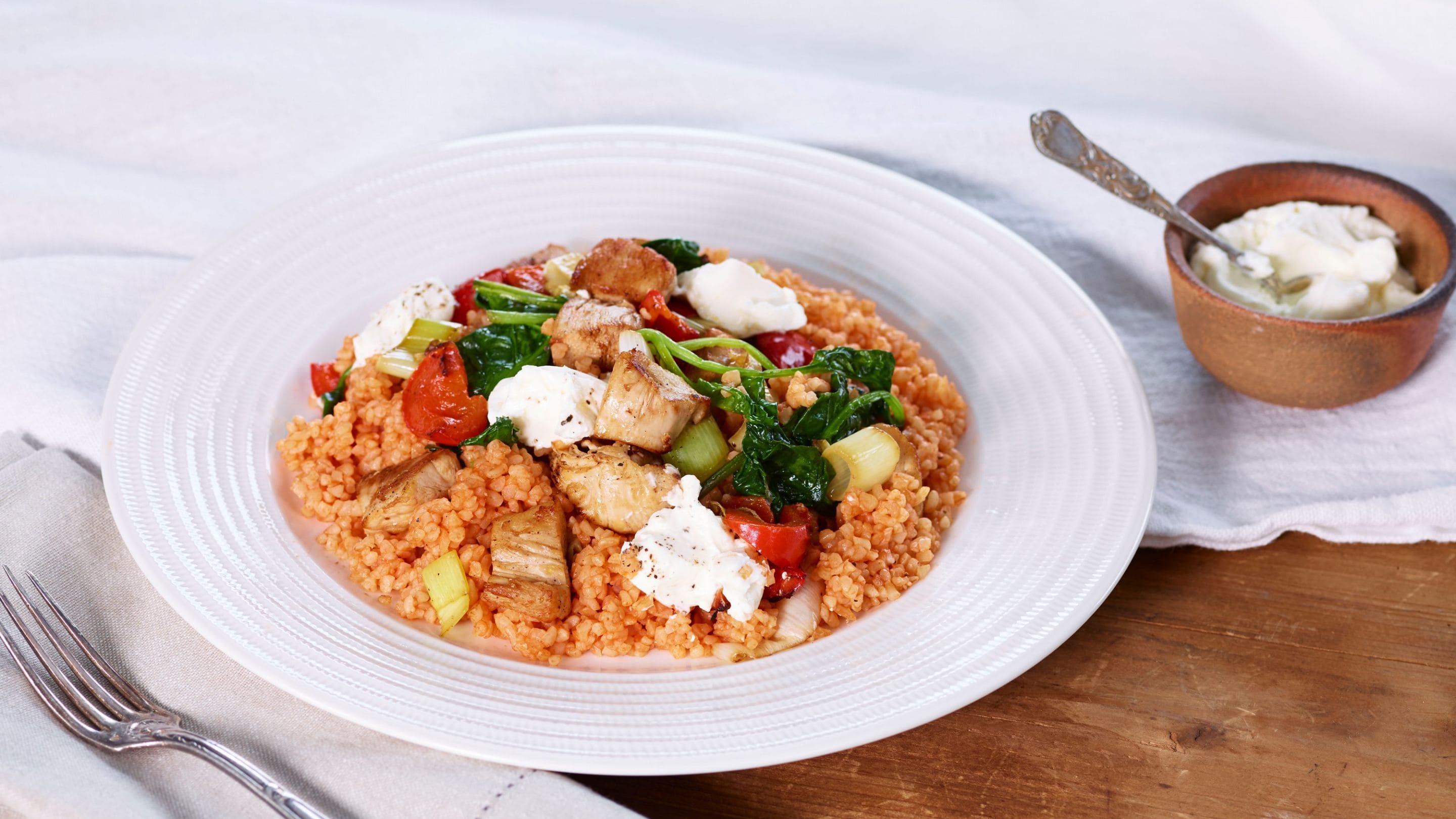 Bulgur med kylling og spinat