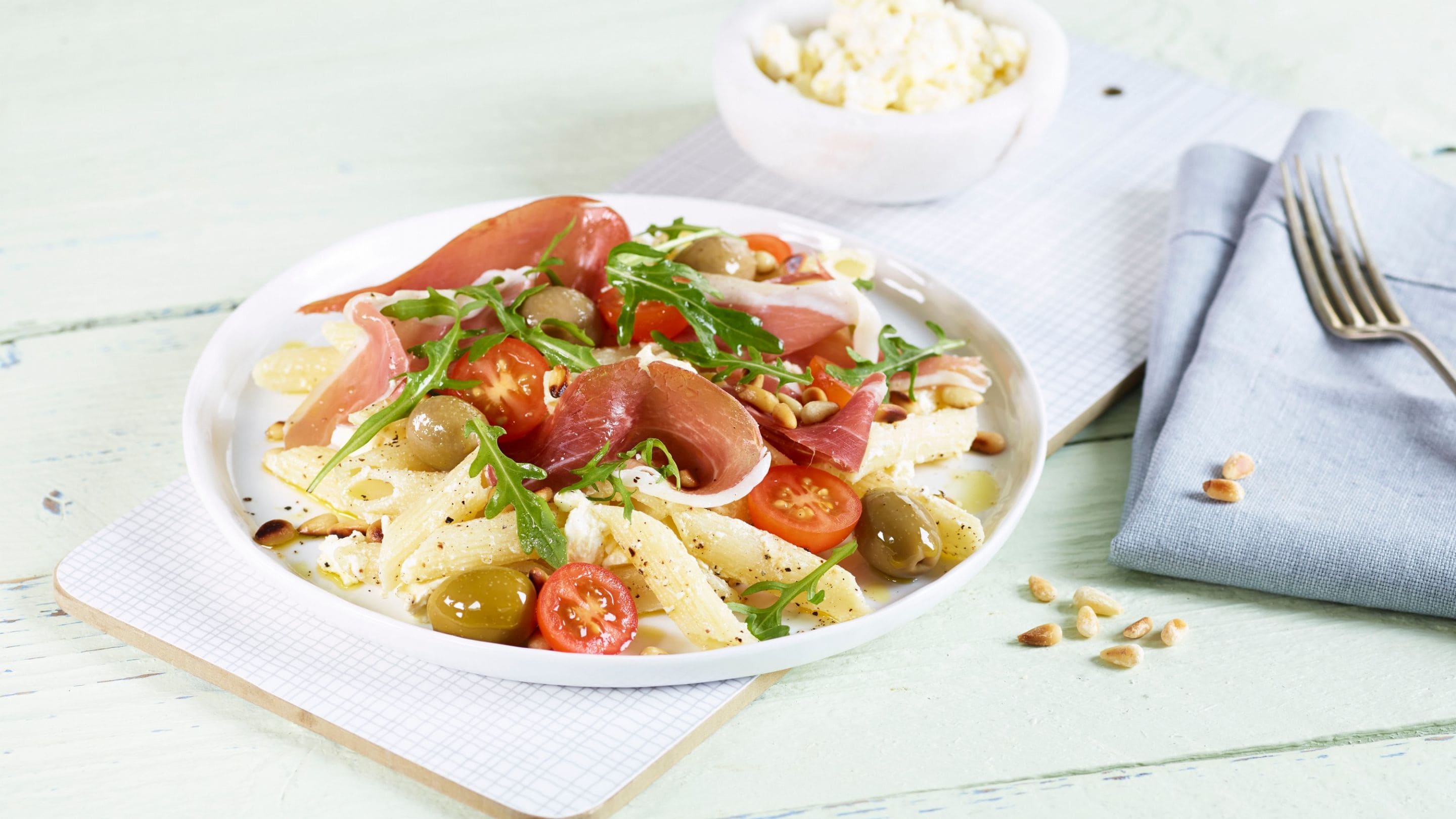 Pasta med spekeskinke og fetaost