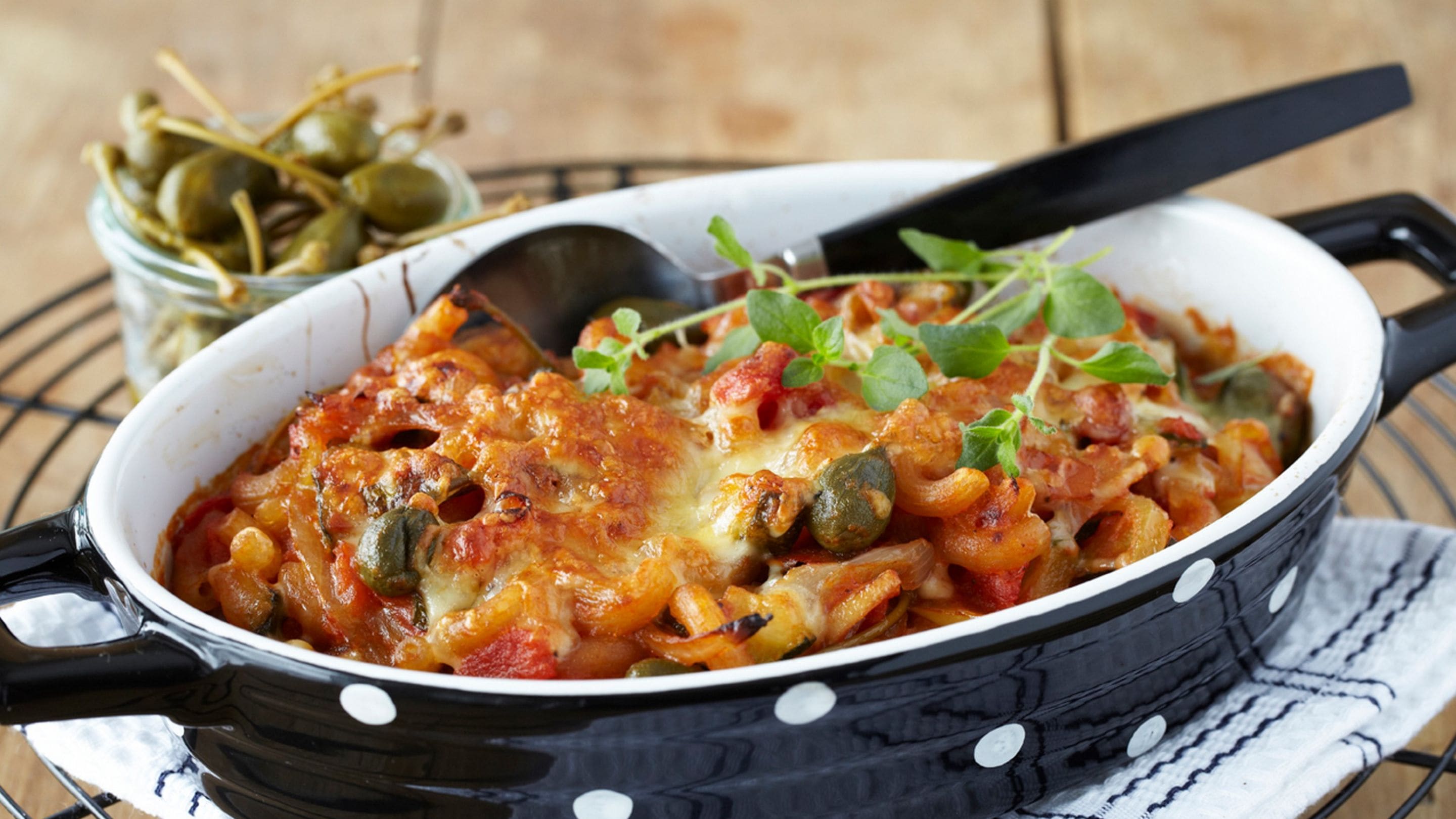 Gratinert ratatouille og pasta