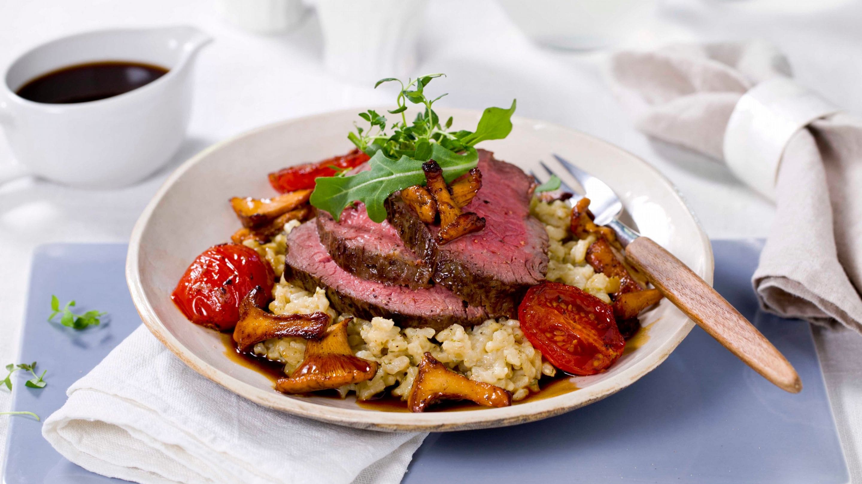 Helstekt indrefilet med sopprisotto