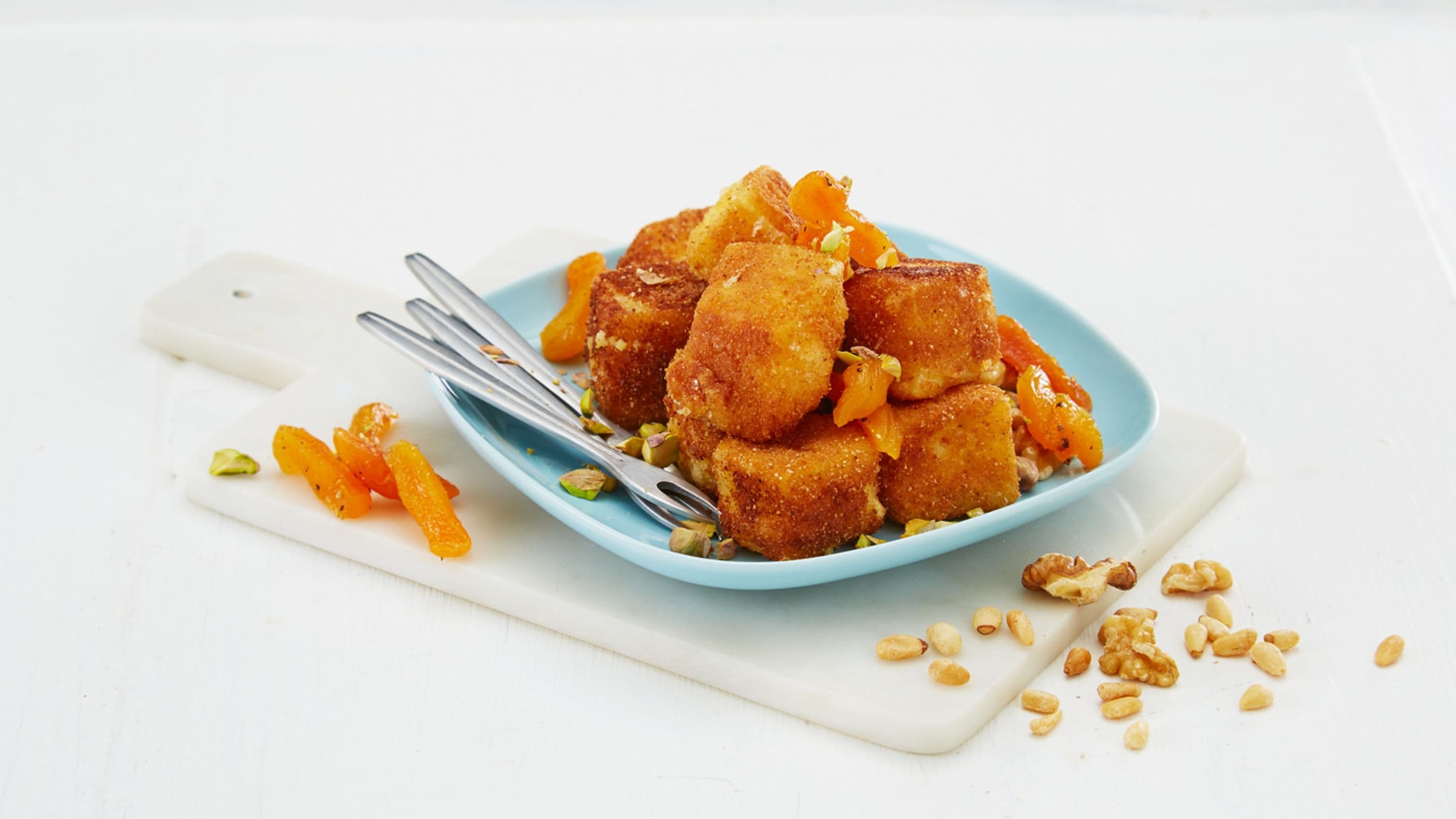 Fritert ridderost med pepperaprikoser