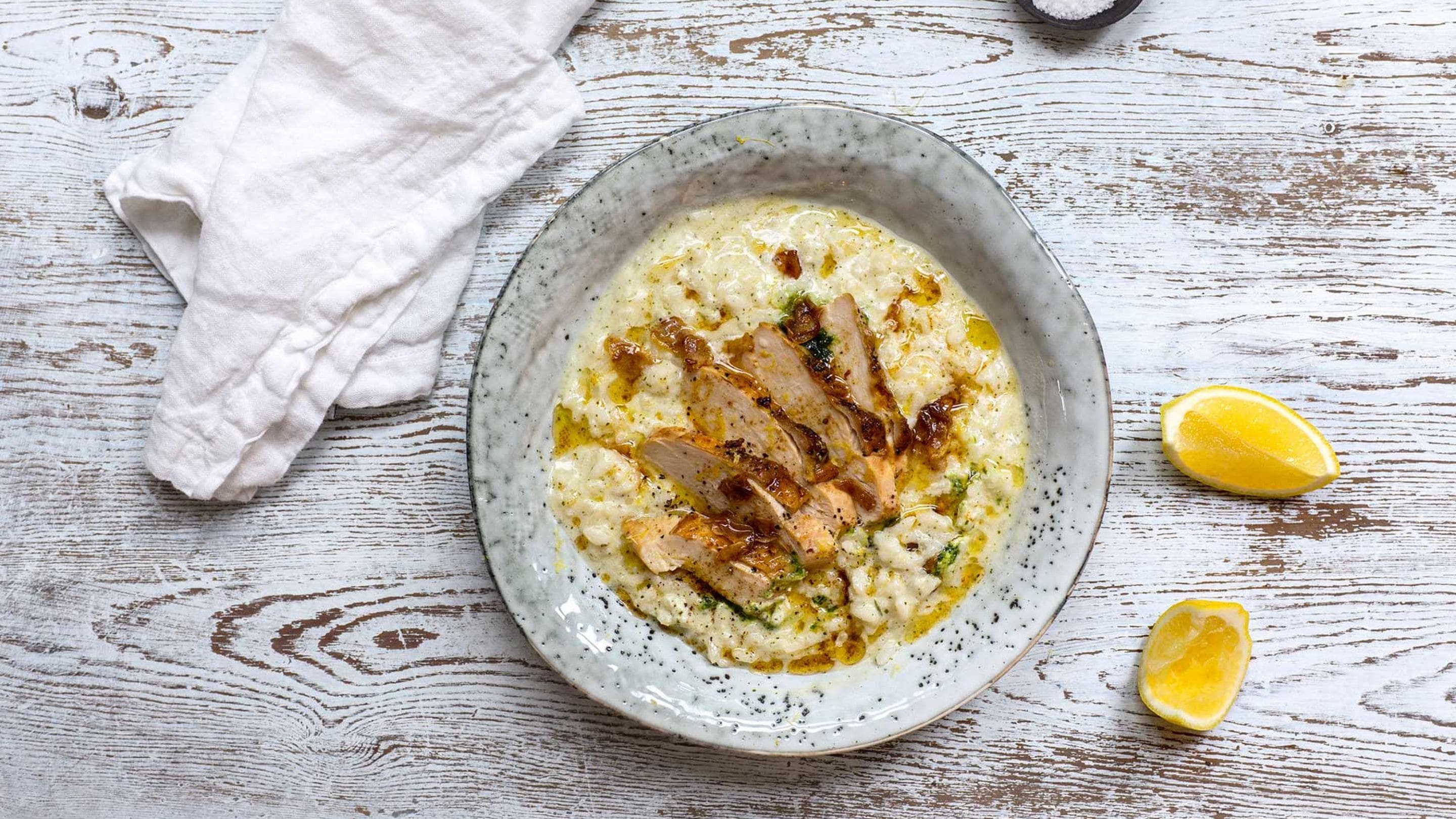 Risotto med chevre med ramsløk og kylling