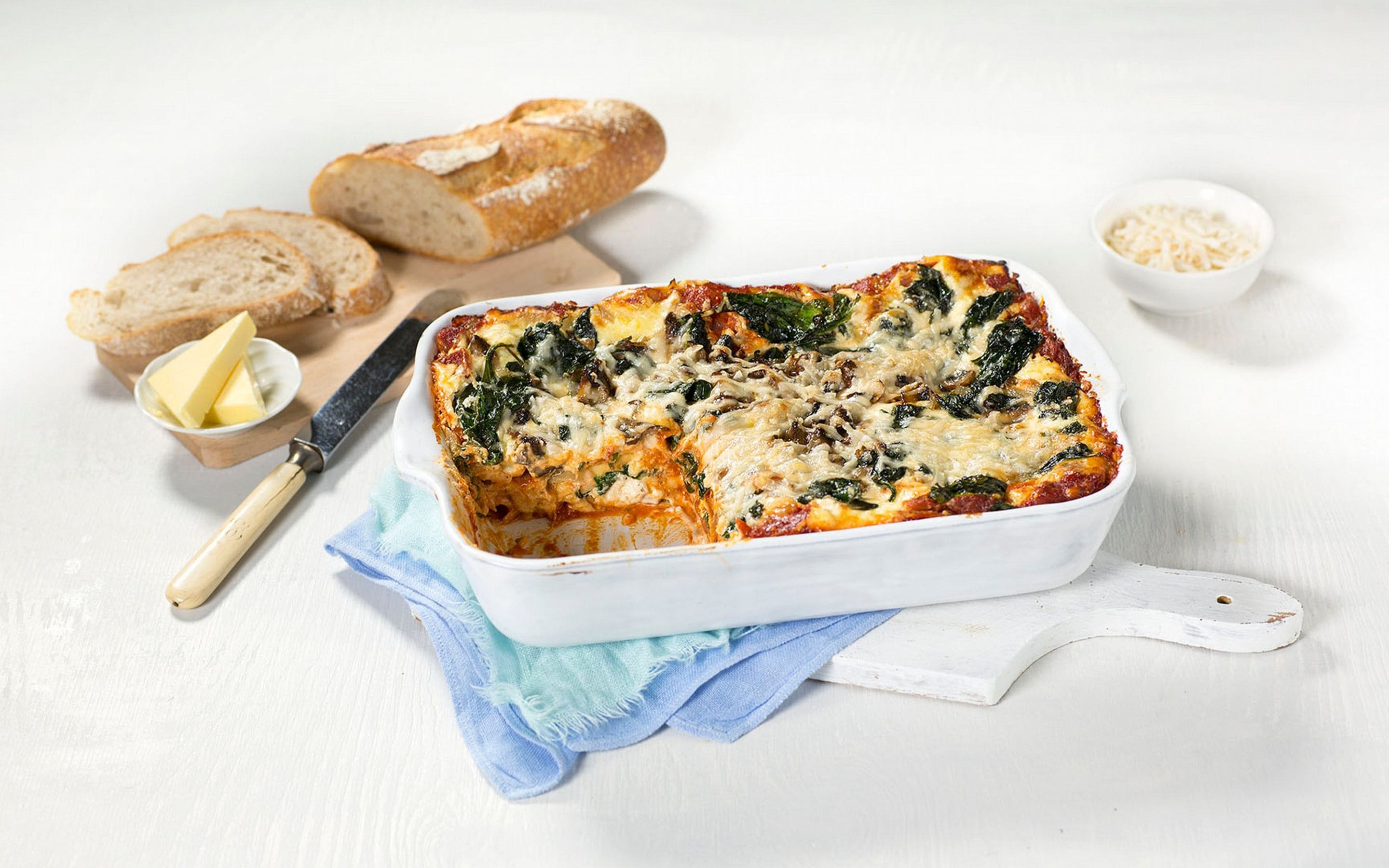 Vegetarlasagne med spinat og sopp