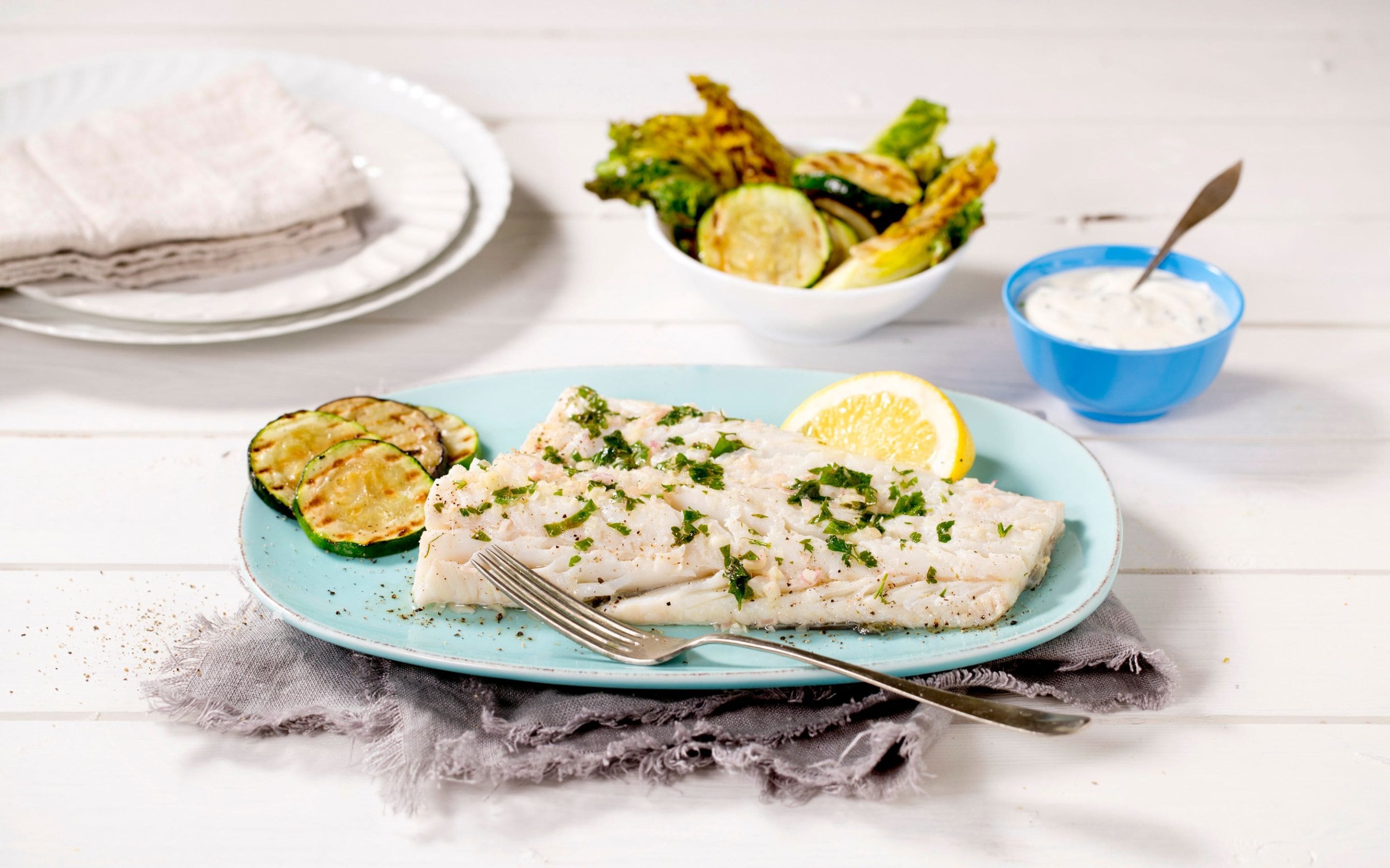 Grillet lettsaltet torsk med grillede grønnsaker