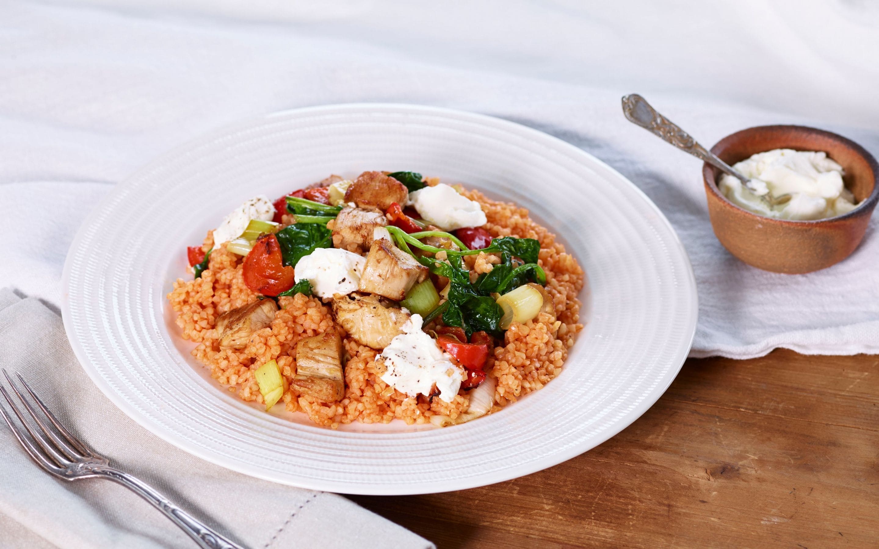 Bulgur med kylling og spinat