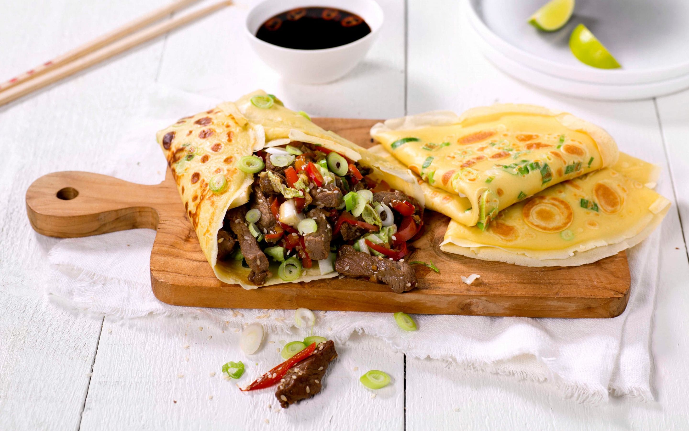 Pannekakewraps med thaibiff