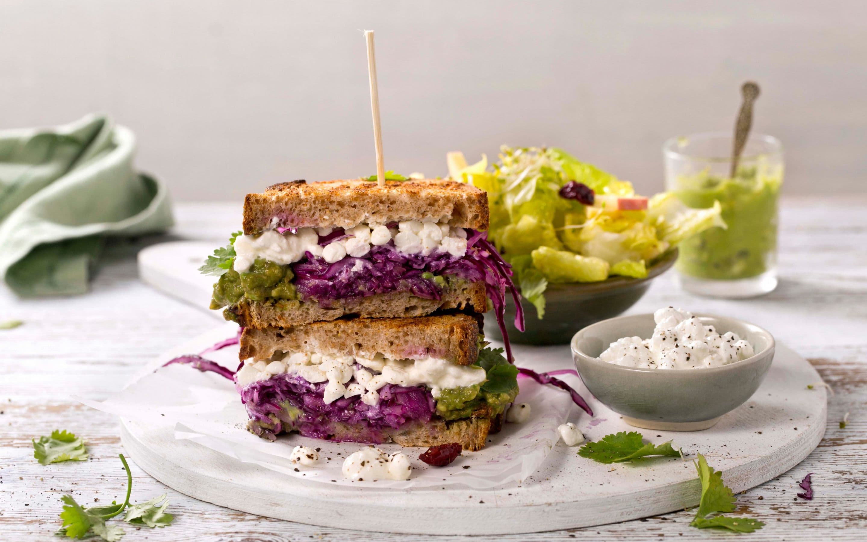 Avokadotoast med rødkål og Cottage Cheese