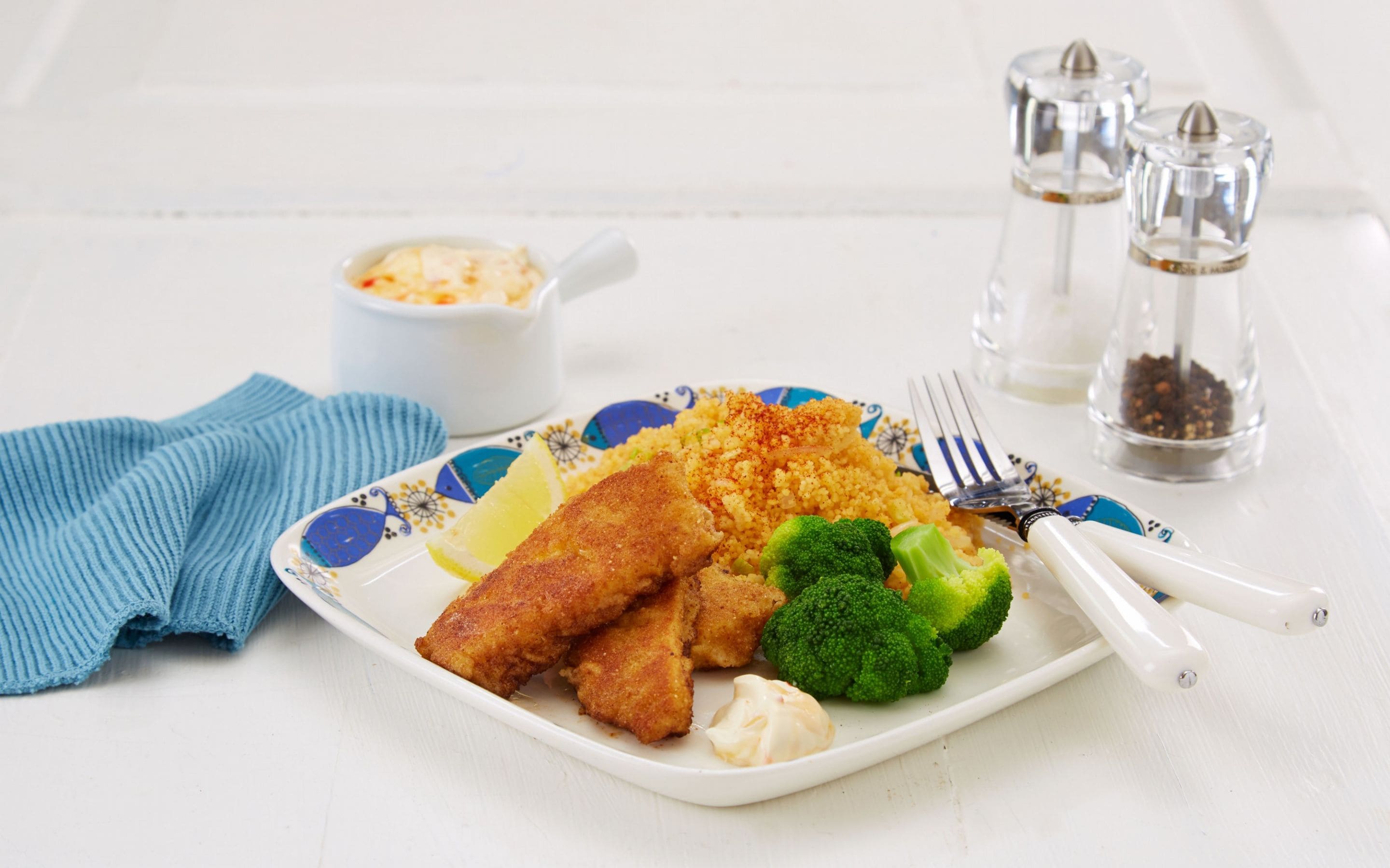 Oppskrift med Spicy fiskepinner med couscous