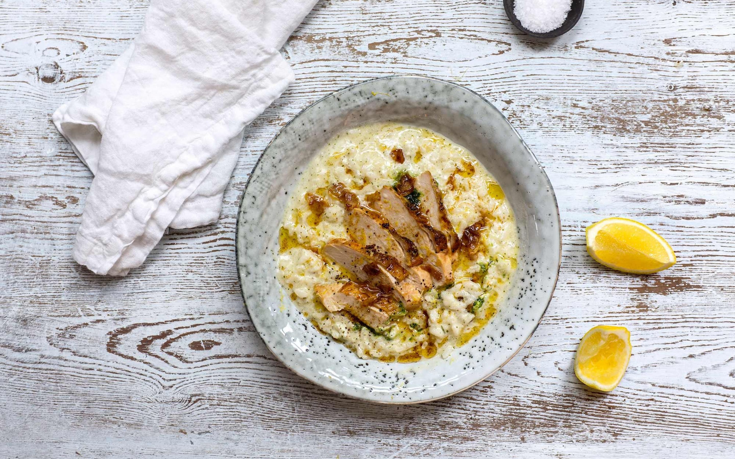 Risotto med chevre med ramsløk og kylling