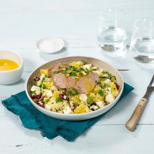 Svinefilet med appelsinsaus og couscous-salat