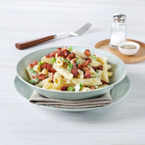 Pasta med bacon og kremost