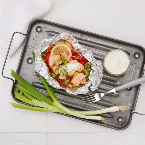 Laksepakker med grønnsaker