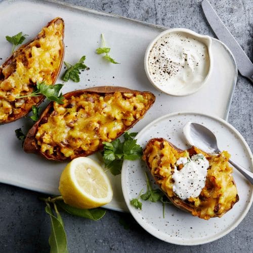 Gratinert søtpotet med cheddar