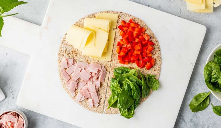 Tortilla med ost og skinke
