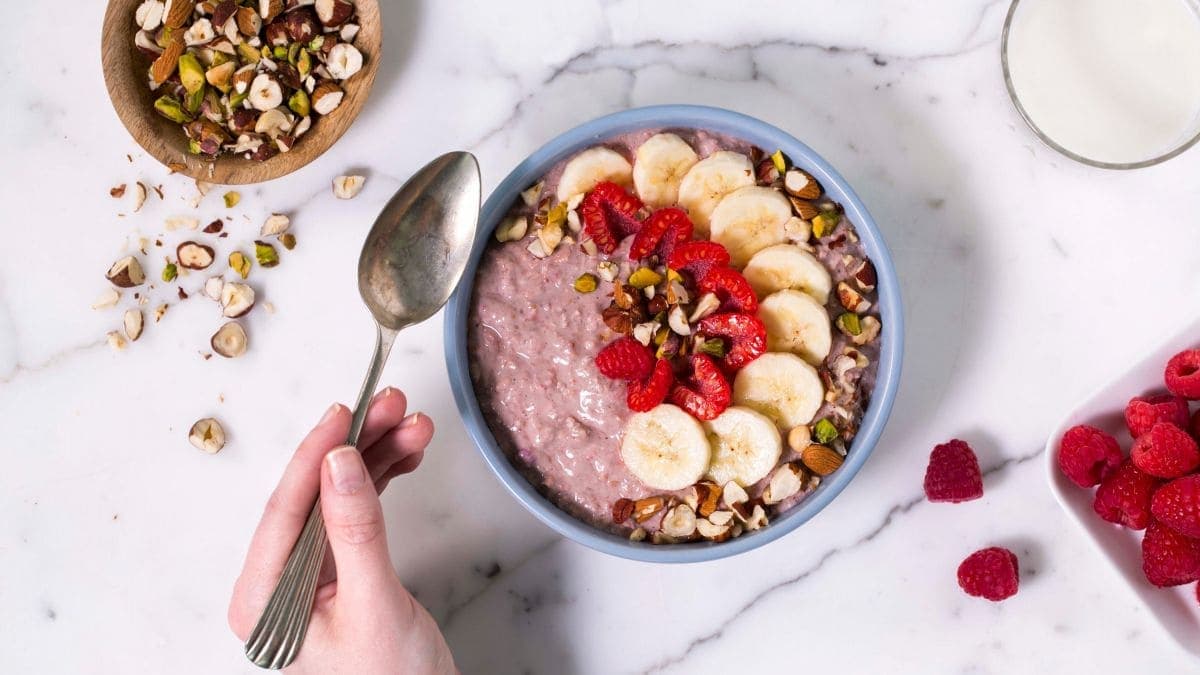 Smoothiegrøt med bringebær