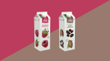 Emballasjebilder av 1 liters Tinemelk® med bringebær og Tinemelk® med kaffe og kakao.