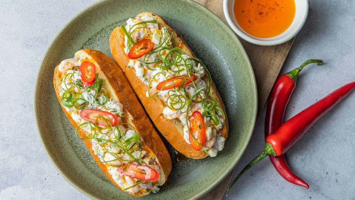 Bagett med spicy rekesalat