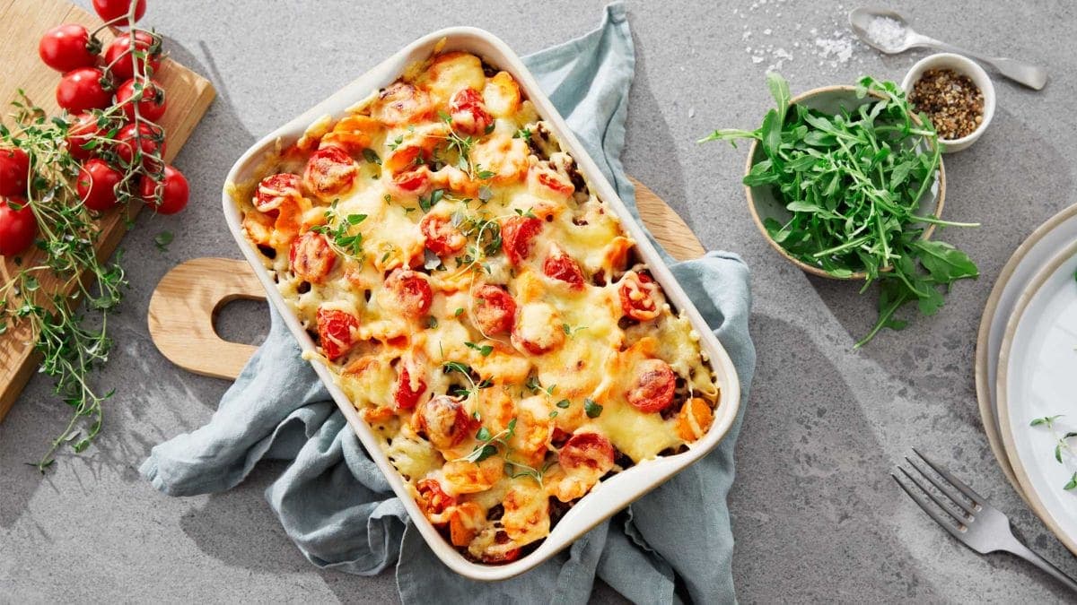 Gratinert makaroni med kjøttdeig