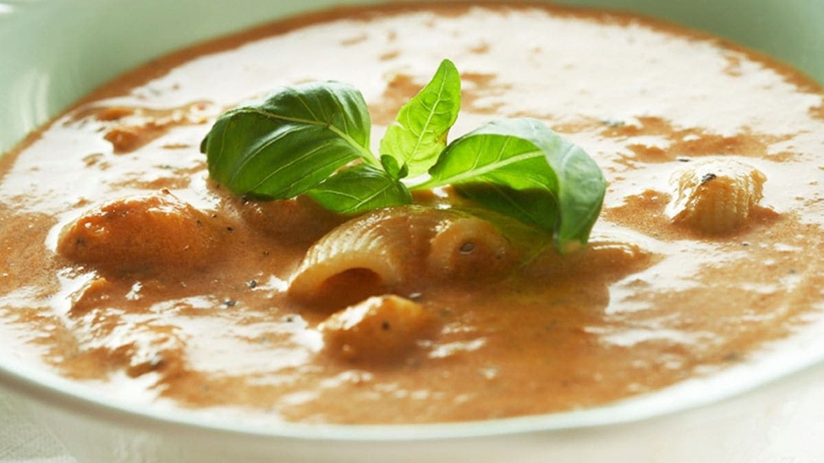 Tomat- og pastasuppe