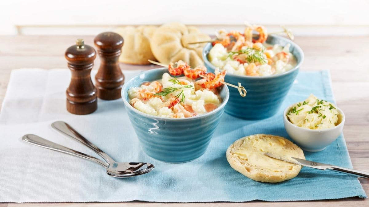 Grønnsaksuppe med krepsehaler