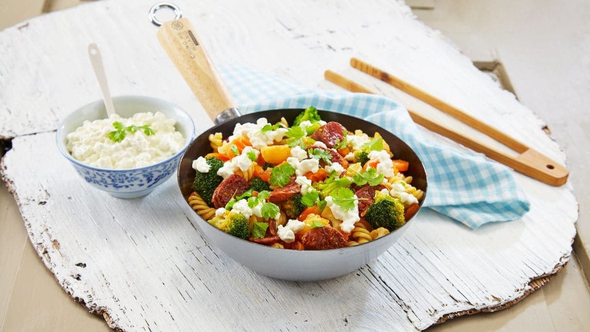 Wokpasta med Cottage Cheese