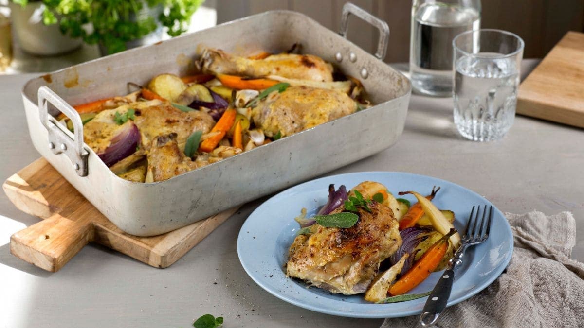 Kylling i form med rotgrønnsaker