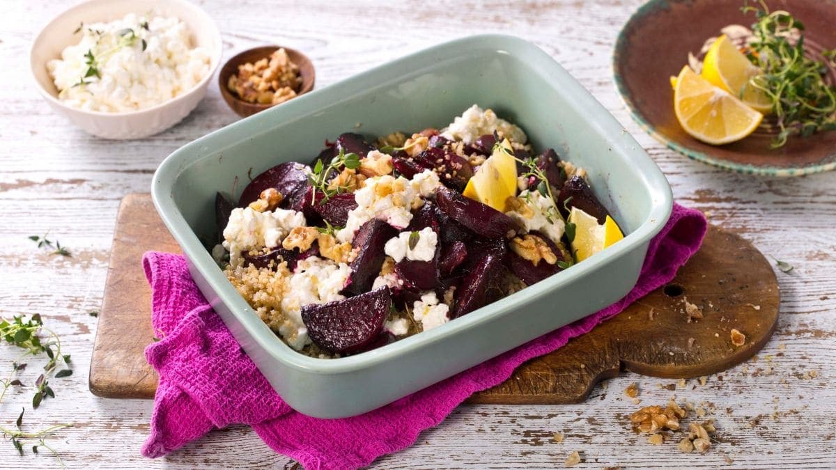 Ovnsbakte rødbeter med cottage cheese
