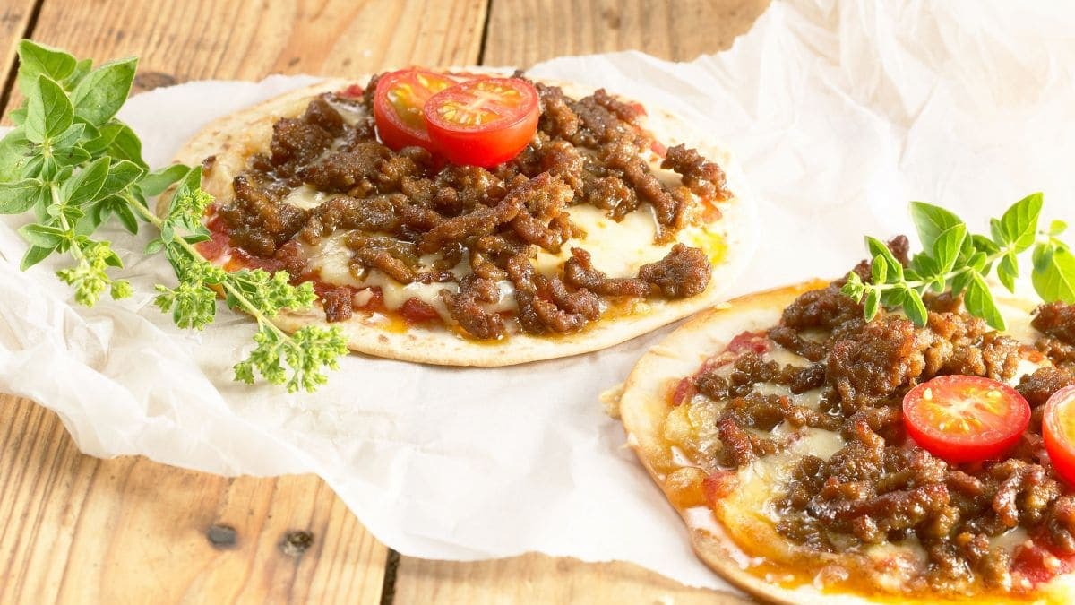 Tortillapizza med kjøttdeig