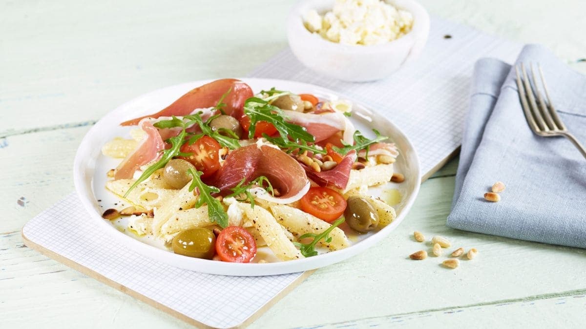 Pasta med spekeskinke og fetaost