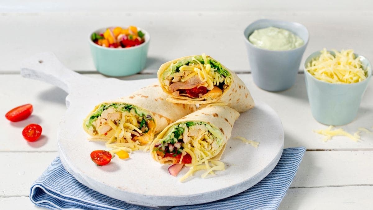 Burritos med ost og pulled chicken