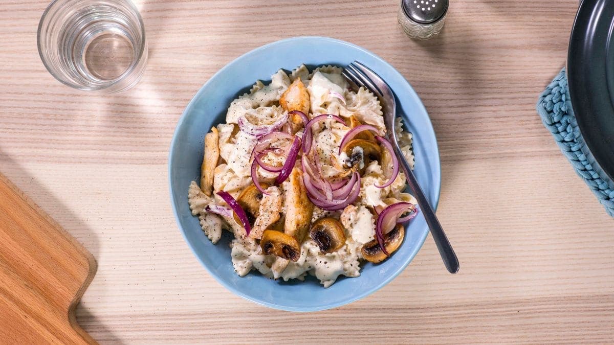 Next ImagePasta med kylling og sopp