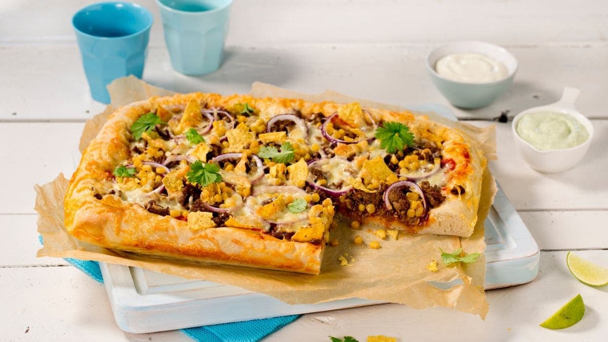 Tacopizza med tykk bunn