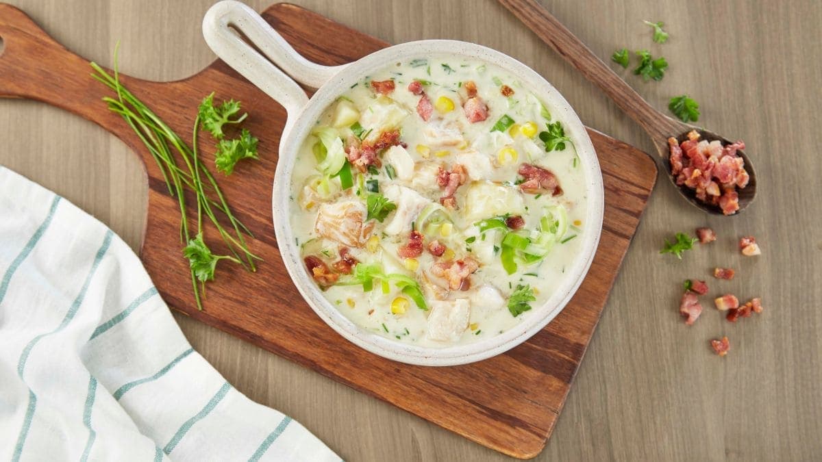 Kremet mais- og torskegryte