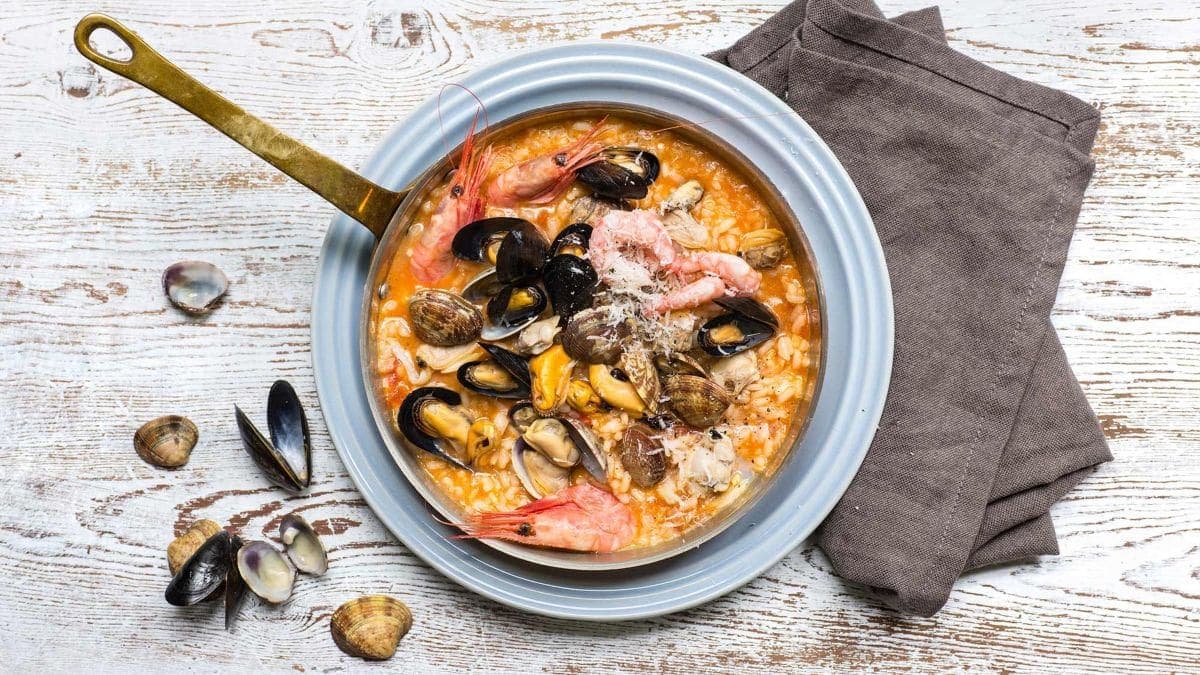 Next ImageRisotto med skjell og reker