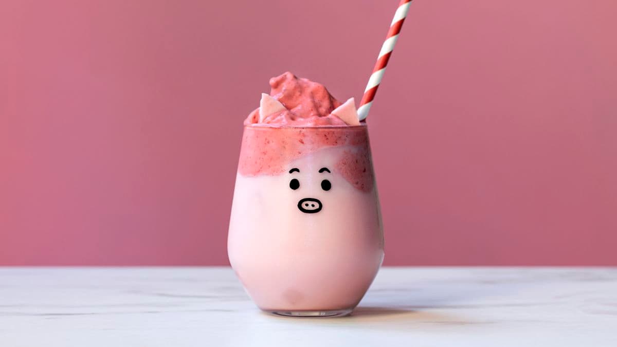 Piggy Whipped Milk med Litago® og frossen bringebærkrem