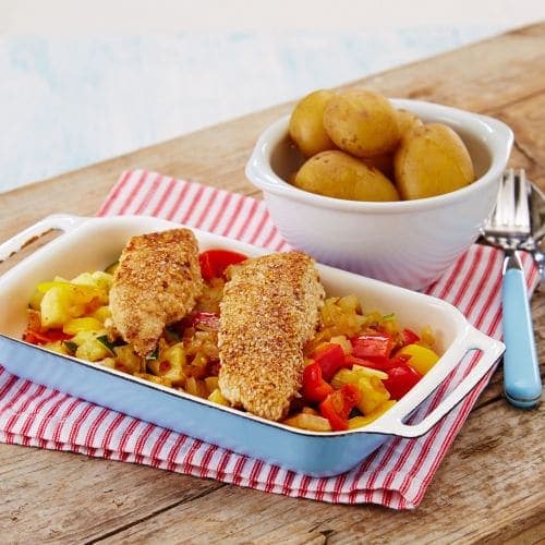 Sesampanert steinbitfilet med ratatouille