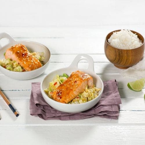 Chili- og limeglasert laks med ris