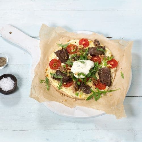 Hvit tortillapizza med ytrefilet