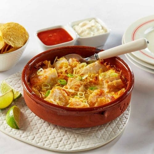 Fisk med chips og tacosmak