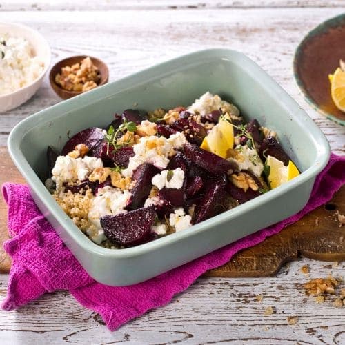 Ovnsbakte rødbeter med cottage cheese