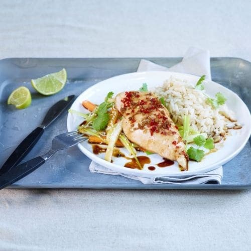 Ingefærkylling og wok-grønnsaker