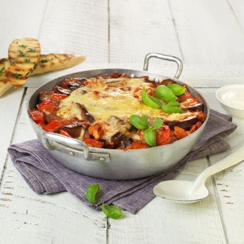 Auberginelasagne med hvitløkdipp